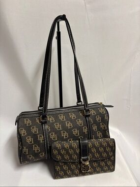 Dooney & Bourke Vintage Signature DB Fabric Barrel Bag & Wallet Black/Brown